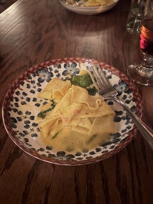 Hand-Cut Pappardelle celery root fonduta, escarole, toasted almond at Ground Provisions in West Chester