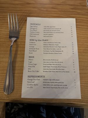 Drink menu  at Ground Provisions in West Chester