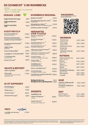 Speisekarte am 31.10.2022 at Rohrbecks in Memmingen