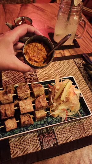 tofu satay with mango salad at Mekong MoJo  in Krong Kracheh