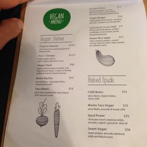 Vegan Menu at Mad Spuds in Surry Hills