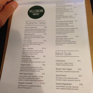 Vegetarian Menu at Mad Spuds in Surry Hills