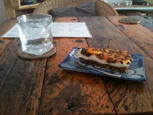 The delicious passion fruit raw vegan cheesecake at Artillery Arts Cafe in Phnom Penh