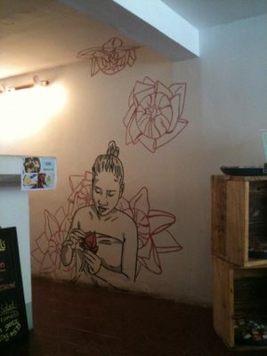 Inside decoration at Artillery Arts Cafe in Phnom Penh
