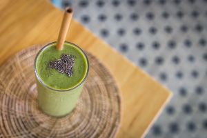 Ginger Chia Supercharger Smoothie (kale, banana, mango, ginger, chia seeds, cashew milk) at Artillery Arts Cafe in Phnom Penh