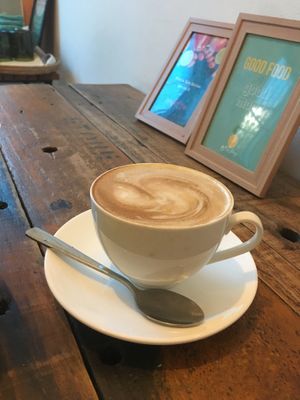 Vegan latte at Artillery Arts Cafe in Phnom Penh