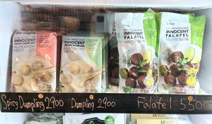 Innocent dumplings, Innocent falafel at Charlie's Grocery in Seoul