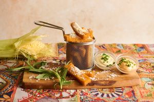 Polenta Fries. Homemade vegan cornmeal fries.   at La Posata in Copenhagen