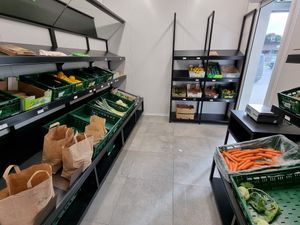 Fresh fruits and vegs in cooled section at Biotaste Biowinkel in Deinze