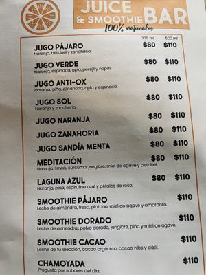 Juices  at Pájaro Café Bosque in Avandaro