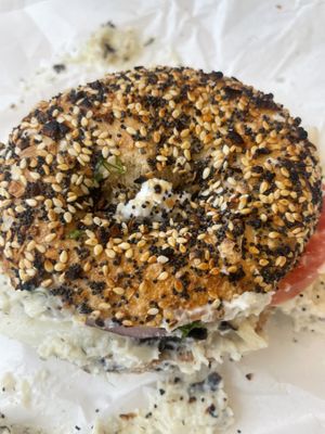 Whitefish on everything bagel  at Ben & Esther's Vegan Jewish Deli in Seattle