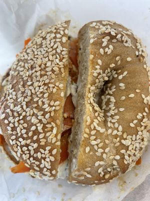 Lox sandwich with lemon-dill shmear (such a good combo)  at Ben & Esther's Vegan Jewish Deli in Seattle