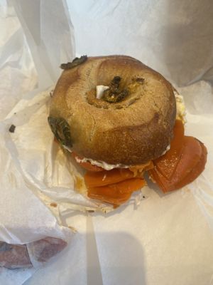  Lox on jalapeño   at Ben & Esther's Vegan Jewish Deli in Seattle