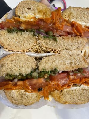 Lox--A bit light on shmear today😒 at Ben & Esther's Vegan Jewish Deli in Seattle