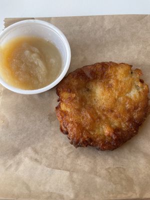 Potato Latkes and applesauce   at Ben & Esther's Vegan Jewish Deli in Seattle