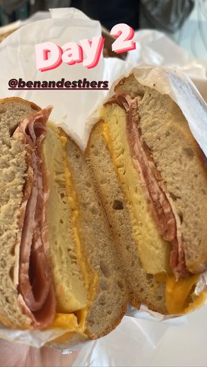 Egg, cheese, and bacon  at Ben & Esther's Vegan Jewish Deli in Seattle