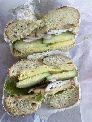 Hummus sandwich on sesame with added egg ❤️  at Ben & Esther's Vegan Jewish Deli in Seattle