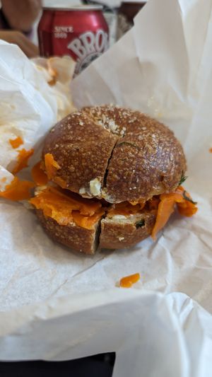 The Lox on a salt bagel at Ben & Esther's Vegan Jewish Deli in Seattle