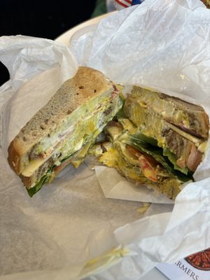 Turkey and Bacon Club on Rye  at Ben & Esther's Vegan Jewish Deli in Seattle