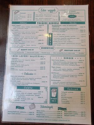 Menu with marked vegan items at Cosy Café in Budapest