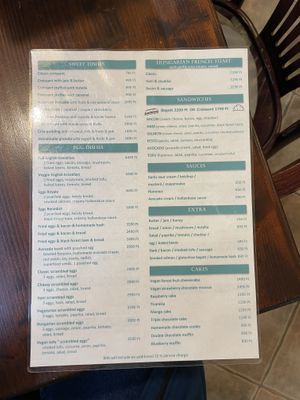 Menu  at Cosy Café in Budapest