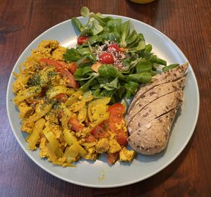 Vegan tofu scrambled eggs  at Cosy Café in Budapest
