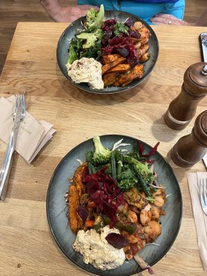 Various salads with humous   at Vimi's in Radlett