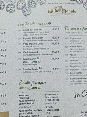 Speisekarte at Zum Wilde Männle in Oberstdorf