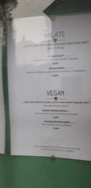 Vegan menu at Dorfgasthof beim Kreuzwirt in Fischen
