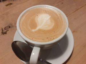Decaf latte at Barter Books in Alnwick