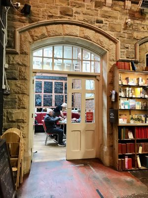 one of the seating areas of the cafe   at Barter Books in Alnwick