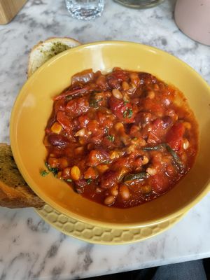 White bean harissa stew with garlic bread   at Wildes in Margate
