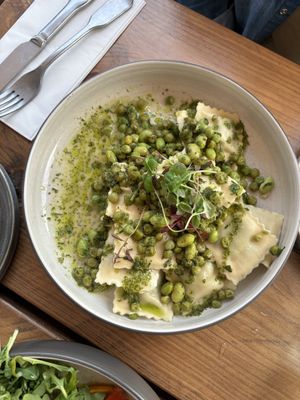 Pea ravioli   at Jetty Broadstairs in Broadstairs