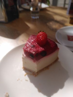 Tofu cheesecake. Partially eaten 😏.  I forgot to take the photo at Cafe Arkady in Cieszyn