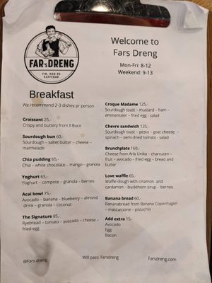 Breakfast menu at Far's dreng in Copenhagen