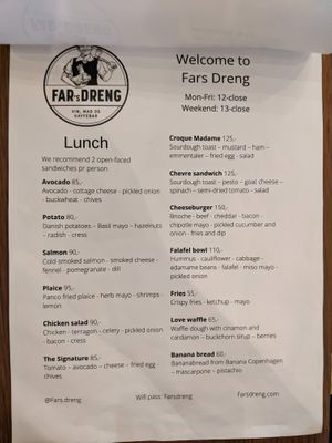 Lunch menu at Far's dreng in Copenhagen