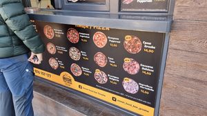 Pizzas (1 vegan 15,90 with Violife cheese) at Street food bar Groshe in Bansko