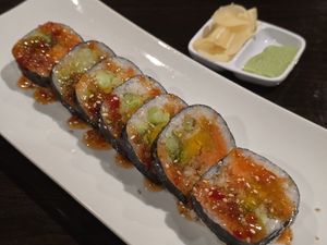 Veggie tempura roll (made vegan with no mayo) at Take Maru Sushi in Auburn