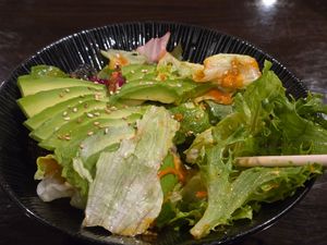 Avocado salad has a great sweet dressing and generous avocado slices at Take Maru Sushi in Auburn