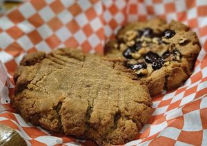 Vegan cookies peanut  butter and peanut butter chocolate walnut at Bunzy's & Booze in Colorado Springs