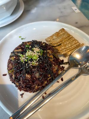 Kimchi Fried Rice with Grilled Tempeh 185 thb
 at Tonklar Facai - Mahidol Salaya in Nakhon Pathom