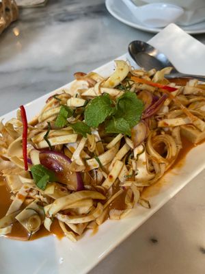 SPICY BANANA BLOSSOM SALAD 115 THB at Tonklar Facai - Mahidol Salaya in Nakhon Pathom