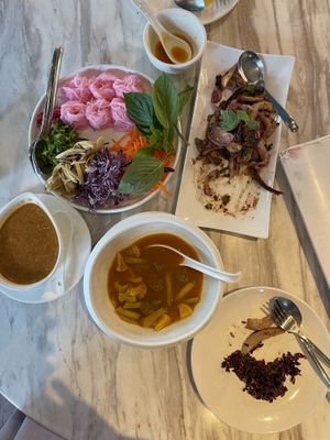 1. THAI SOUTHERN SOUP WITH YAMABUSHITAKE MUSHROOM 185 THB
2. Homnil Rice Noodles with Mushroom Curry Sauce 169 THB
3. Northeastern Thai Spicy Mixed Mushrooms Salad 160 THB
 at Tonklar Facai - Mahidol Salaya in Nakhon Pathom