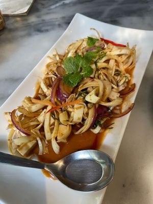 SPICY BANANA BLOSSOM SALAD 115 THB at Tonklar Facai - Mahidol Salaya in Nakhon Pathom