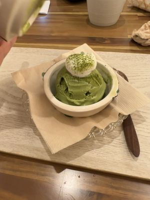 Matcha ice cream!  at Uno Yukiko - Gion Soy Milk Ramen - ぎをん豆乳らーめん うのゆきこ in Kyoto