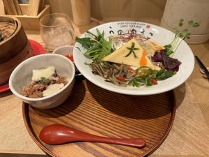 Ramen with dandan noodles, side of soy cheese and rice  at Uno Yukiko - Gion Soy Milk Ramen - ぎをん豆乳らーめん うのゆきこ in Kyoto