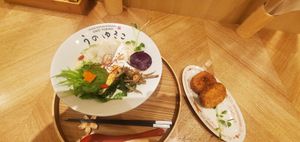 the basic ramen and croquettes at Uno Yukiko - Gion Soy Milk Ramen - ぎをん豆乳らーめん うのゆきこ in Kyoto