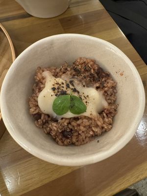 Brown ricee  at Uno Yukiko - Gion Soy Milk Ramen - ぎをん豆乳らーめん うのゆきこ in Kyoto
