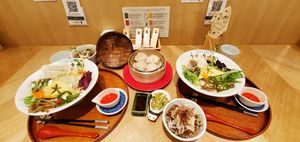 Our hearty meal! Shumai, Pickles, soy meat rice bowls, ramen at Uno Yukiko - Gion Soy Milk Ramen - ぎをん豆乳らーめん うのゆきこ in Kyoto
