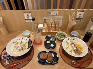 Ramen and okra croquettes   at Uno Yukiko - Gion Soy Milk Ramen - ぎをん豆乳らーめん うのゆきこ in Kyoto